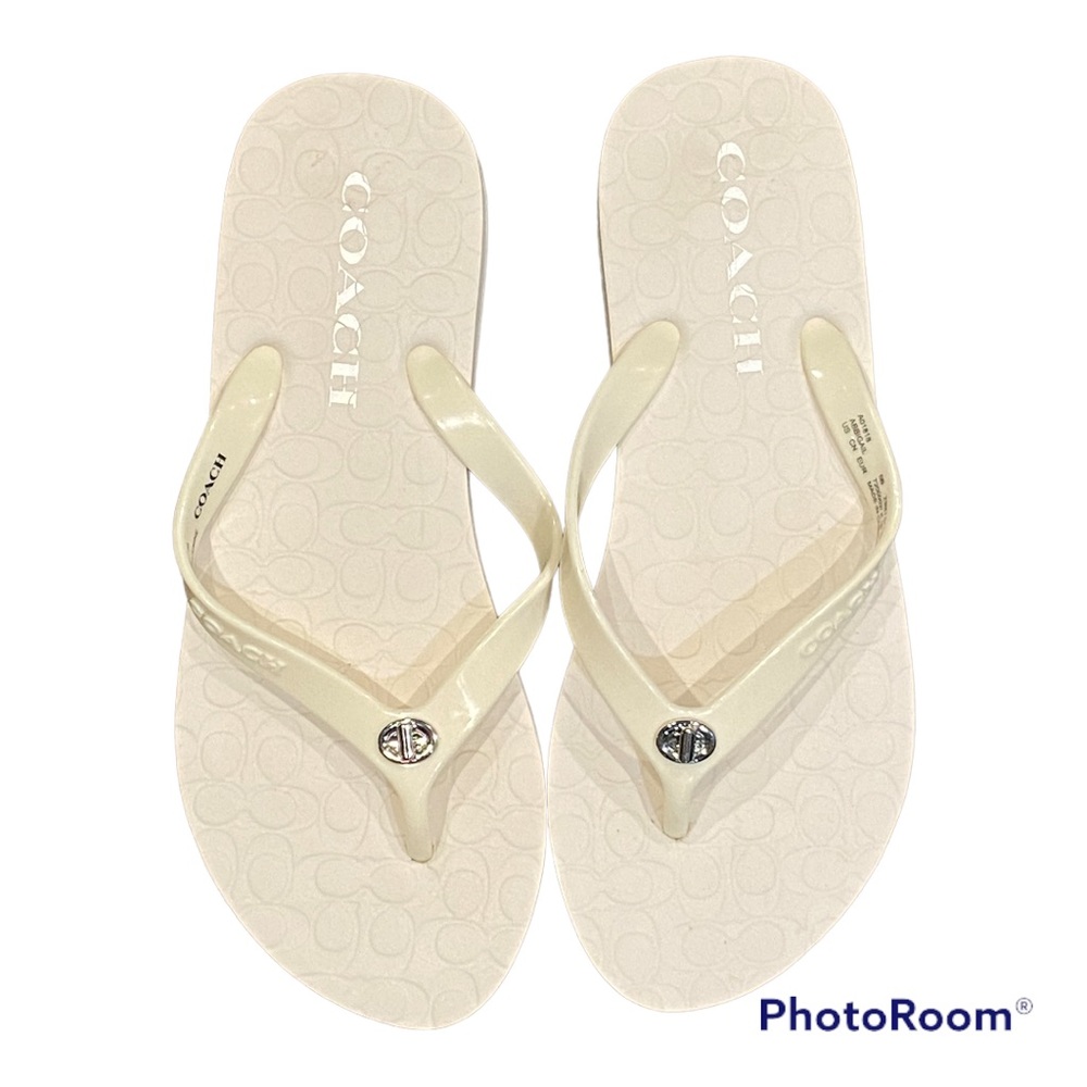 Coach white flip flops